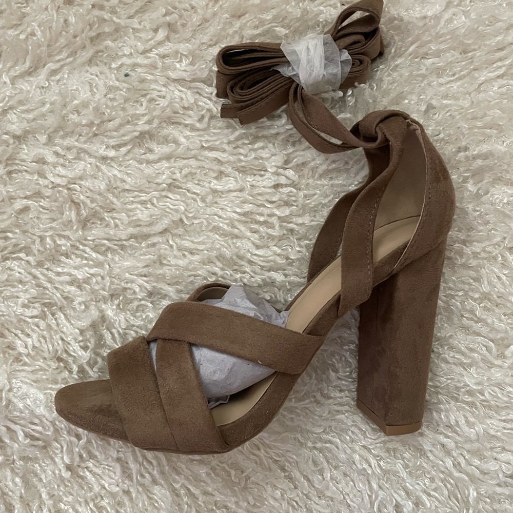 Vici Faux Suede Wrap Heel- Taupe